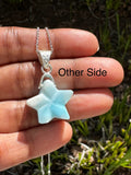 Larimar Star Necklace , Sterling Silver Hand Carved Larimar Pendant Necklace, Bohemian Jewelry, Natural Dominican Republic Larimar Pendant