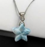 Larimar Star Necklace , Sterling Silver Hand Carved Larimar Pendant Necklace, Bohemian Jewelry, Natural Dominican Republic Larimar Pendant