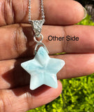 Larimar Star Necklace , Sterling Silver Hand Carved Larimar Pendant Necklace, Bohemian Jewelry, Natural Dominican Republic Larimar Pendant