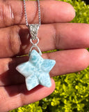 Larimar Star Necklace , Sterling Silver Hand Carved Larimar Pendant Necklace, Bohemian Jewelry, Natural Dominican Republic Larimar Pendant