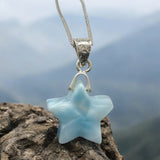 Larimar Star Necklace , Sterling Silver Hand Carved Larimar Pendant Necklace, Bohemian Jewelry, Natural Dominican Republic Larimar Pendant