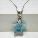 Larimar Star Necklace , Sterling Silver Hand Carved Larimar Pendant Necklace, Bohemian Jewelry, Natural Dominican Republic Larimar Pendant