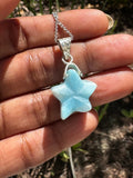 Larimar Star Necklace , Sterling Silver Hand Carved Larimar Pendant Necklace, Bohemian Jewelry, Natural Dominican Republic Larimar Pendant