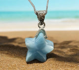 Larimar Star Necklace , Sterling Silver Hand Carved Larimar Pendant Necklace, Bohemian Jewelry, Natural Dominican Republic Larimar Pendant