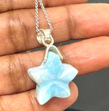 Larimar Star Necklace , Sterling Silver Hand Carved Larimar Pendant Necklace, Bohemian Jewelry, Natural Dominican Republic Larimar Pendant