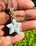 Larimar Star Necklace , Sterling Silver Hand Carved Larimar Pendant Necklace, Bohemian Jewelry, Natural Dominican Republic Larimar Pendant