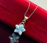 Larimar Star Necklace , Sterling Silver Hand Carved Larimar Pendant Necklace, Bohemian Jewelry, Natural Dominican Republic Larimar Pendant