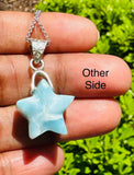 Larimar Star Necklace, Sterling Silver Hand Carved Natural Dominican Repulic Larimar Pendant Necklace, Bohemian Jewelry Gifts for Her