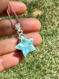 Larimar Star Necklace , Sterling Silver Hand Carved Larimar Necklace, Bohemian Jewelry, Natural Dominican Republic Larimar Necklace