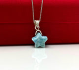 Larimar Gemstone Necklace, Silver Hand Carved Larimar Star Necklace, Bohemian Jewelry, Natural Dominican Republic Larimar Jewelry Gifts