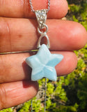 Larimar Gemstone Necklace , Reversible Hand Carved Larimar Star Necklace, Bohemian Jewelry, Dominican Republic Larimar Necklace