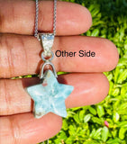 Larimar Gemstone Necklace, Hand Carved Larimar Star Celestial Jewelry, Dominican Republic Larimar Necklace, Bohemein Jewelry, 1.30” x 0.75”