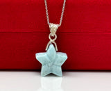 Larimar Gemstone Necklace, Hand Carved Larimar Star Necklace, Bohemian Jewelry, Dominican Republic Larimar Necklace, 1.25” x 0.75”