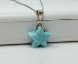 Larimar Gemstone Necklace, Hand Carved Larimar Star Necklace, Bohemian Jewelry, Dominican Republic Larimar Necklace, 1.30”x 0.75”