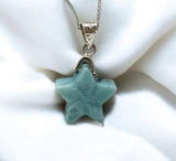 Larimar Gemstone Necklace, Hand Carved Larimar Star Necklace, Bohemian Jewelry, Dominican Republic Larimar Necklace, 1.30”x 0.75”