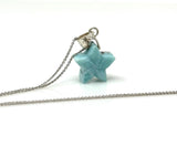 Larimar Gemstone Necklace, Hand Carved Larimar Star Necklace, Bohemian Jewelry, Dominican Republic Larimar Necklace, 1.30”x 0.75”