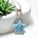 Larimar Star Necklace , Sterling Silver Larimar Pendant Necklace, Bohemian Jewelry, Natural Dominican Republic Larimar Pendant, 1.25”x0.60”