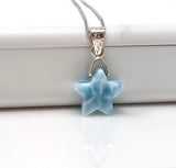 Larimar Star Necklace , Sterling Silver Larimar Pendant Necklace, Bohemian Jewelry, Natural Dominican Republic Larimar Pendant, 1.25”x0.60”