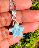 Larimar Star Necklace , Sterling Silver Larimar Pendant Necklace, Bohemian Jewelry, Natural Dominican Republic Larimar Pendant, 1.25”x0.60”