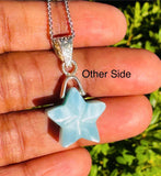 Larimar Star Necklace , Sterling Silver Larimar Pendant Necklace, Bohemian Jewelry, Natural Dominican Republic Larimar Pendant, 1.25”x0.60”