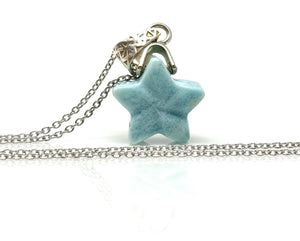 Larimar Gemstone Necklace, Reversible Larimar Star Silver Necklace, Bohemian Jewelry, Dominican Republic Larimar Jewelry Gifts, 1.30”x0.60”