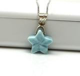 Larimar Gemstone Necklace, Reversible Larimar Star Silver Necklace, Bohemian Jewelry, Dominican Republic Larimar Jewelry Gifts, 1.30”x0.60”