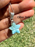 Larimar Star Necklace , Sterling Silver Hand Carved Larimar Necklace, Bohemian Jewelry, Natural Dominican Republic Larimar Necklace