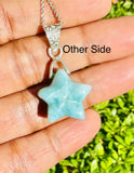 Larimar Gemstone Necklace , Reversible Hand Carved Larimar Star Necklace, Bohemian Jewelry, Dominican Republic Larimar Necklace