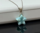Larimar Gemstone Necklace , Reversible Hand Carved Larimar Star Necklace, Bohemian Jewelry, Dominican Republic Larimar Necklace
