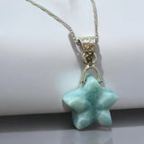 Larimar Gemstone Necklace , Reversible Hand Carved Larimar Star Necklace, Bohemian Jewelry, Dominican Republic Larimar Necklace