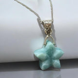 Larimar Gemstone Necklace , Reversible Hand Carved Larimar Star Necklace, Bohemian Jewelry, Dominican Republic Larimar Necklace