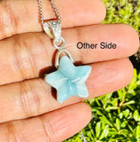 Larimar Gemstone Necklace, Silver Hand Carved Larimar Star Necklace, Bohemian Jewelry, Natural Dominican Republic Larimar Jewelry Gifts