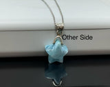 Larimar Gemstone Necklace, Silver Hand Carved Larimar Star Necklace, Bohemian Jewelry, Natural Dominican Republic Larimar Jewelry Gifts