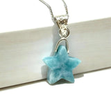 Larimar Gemstone Necklace, Hand Carved Larimar Star Silver Necklace, Bohemian Jewelry, Natural Dominican Republic Larimar Jewelry Gifts