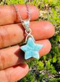 Larimar Necklace, Atlantis Stone, Healing Stone, Silver Star Bohemian Jewelry, Dominican Republic Larimar Jewelry Gifts, 1.20”x0.60”