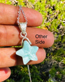 Larimar Necklace, Atlantis Stone, Healing Stone, Silver Star Bohemian Jewelry, Dominican Republic Larimar Jewelry Gifts, 1.20”x0.60”