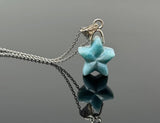 Healing Stone Larimar Necklace, Atlantis Stone Jewelry, Silver Bohemian Jewelry, Dominican Republic Larimar Star Jewelry Gifts, 1.25”x0.65”