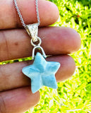 Larimar Gemstone Necklace, Hand Carved Larimar Star Celestial Jewelry, Dominican Republic Larimar Necklace, Bohemein Jewelry, 1.30” x 0.75”