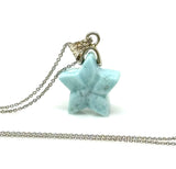 Larimar Gemstone Necklace, Hand Carved Larimar Star Necklace, Bohemian Jewelry, Dominican Republic Larimar Necklace, 1.25” x 0.75”