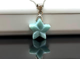 Larimar Gemstone Necklace, Hand Carved Larimar Star Necklace, Bohemian Jewelry, Dominican Republic Larimar Necklace, 1.30”x 0.75”