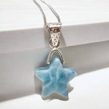 Larimar Star Necklace , Sterling Silver Larimar Pendant Necklace, Bohemian Jewelry, Natural Dominican Republic Larimar Pendant, 1.25”x0.60”