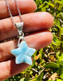 Larimar Star Shape Necklace, Atlantis Healing Stone Necklace, Silver Bohemian Jewelry, Dominican Republic Larimar Jewelry Gifts, 1.25”x0.60”