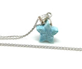 Larimar Necklace, Atlantis Healing Stone Jewelry, Silver Bohemian Jewelry, Dominican Republic Larimar Star Jewelry Gifts, 1.25”x0.75”