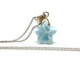 Larimar Gemstone Necklace, Atlantis Healing Stone Star Shape Pendant Necklace, Dominican Republic Larimar Jewelry Gifts, 1.30”x0.75”