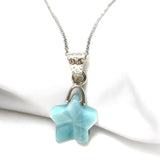 Natural Larimar Gemstone Necklace, Healing Stone, Silver Star Dominican Republic Larimar Jewelry Gifts, 1.25”x0.60”