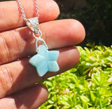 Natural Larimar Gemstone Necklace, Healing Stone, Silver Star Dominican Republic Larimar Jewelry Gifts, 1.25”x0.60”