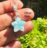 Natural Larimar Gemstone Necklace, Healing Stone, Silver Star Dominican Republic Larimar Jewelry Gifts, 1.25”x0.60”