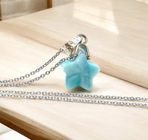 Natural Larimar Gemstone Necklace, Healing Stone, Silver Star Dominican Republic Larimar Jewelry Gifts, 1.25”x0.60”