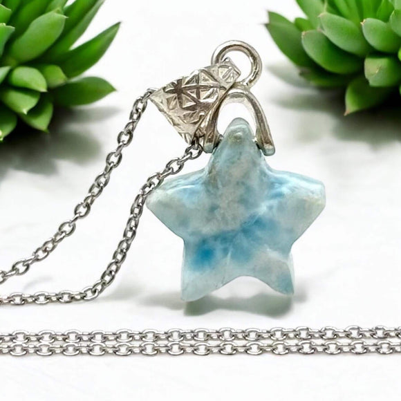 Larimar Gemstone Necklace, Atlantis Healing Stone Jewelry, Sterling Silver Dominican Republic Larimar Jewelry Gifts, 1.25”x0.70”