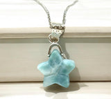 Larimar Star Shape Necklace, Atlantis Healing Stone Necklace, Silver Bohemian Jewelry, Dominican Republic Larimar Jewelry Gifts, 1.25”x0.60”